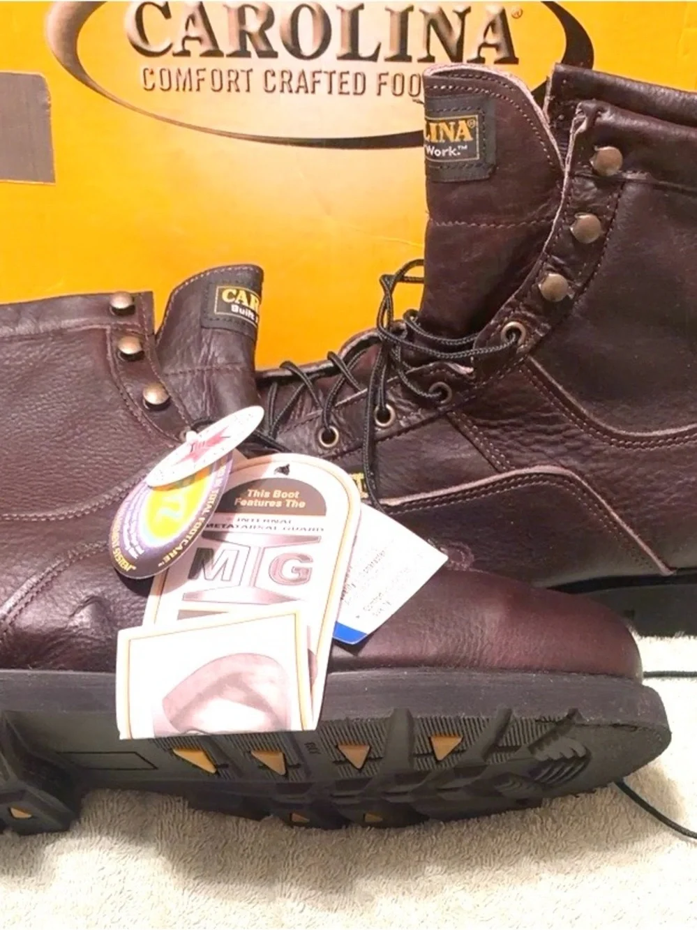 Carolina CA604 Work Boots Size 13 EE Wide USA Made Met Guard Leather NOS